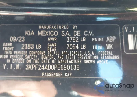2023 Kia Forte Lxs from USA, damaged, VIN 3KPF24AD0PE690136